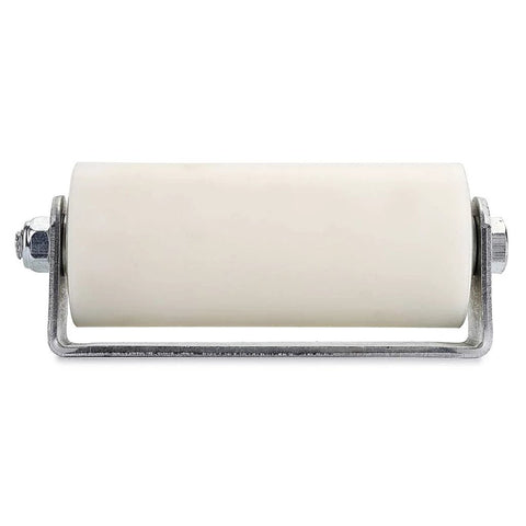 6 Inch Slide Gate Guide Roller With Post Welded Bracket In White, UHMW Hard Nylon Roller With Sealed Ball Bearings