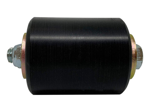 Side view of Slide Gate Guide Roller 3" Black Hard Nylon UHMW Rollers with C Bracket Rear Post Welded Assembly