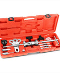 8-Way Slide Hammer Dent Puller Set with 5 lb hammer for auto body repair, shown in open orange carrying case with 13-piece tools.