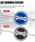 Comparison of heavy duty slide hammer puller set with 9 way axle bearing remover kit, showing two polished chrome designs