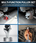 Nine Way Slide Hammer Puller Set for Front and Rear Axles Wheel Bearings Hubs and Gears with jaws and dent remover tool
