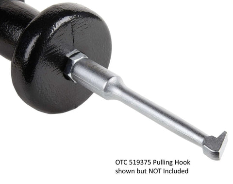 Close-up of 10 Lb Basic Slide Hammer Assembly With Interchangeable Adapters showing grip and pulling hook attachment