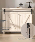 Mini Bifold Barn Door Hardware Kit 30 Inch Sliding Track for Closet Cabinet installed on wooden cabinet, side view.