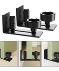 Sliding barn door floor guide with adjustable bottom rollers, solid steel & POM nylon construction, frosted black finish, 2PCS