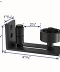 Sliding barn door floor guide with adjustable bottom rollers, solid steel and POM nylon, frosted black finish, measurements shown.