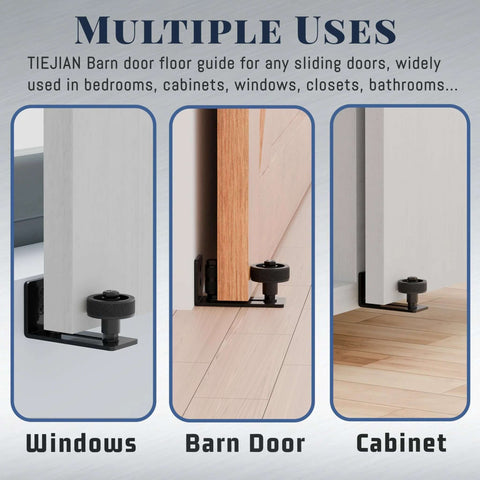 Sliding Barn Door Floor Guide Set, Wall Mounted Flush Bottom Grooved Guides With Rollers, Adjustable Floor Guide Roller