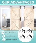4 Pack Sliding Barn Door Floor Guides With Adjustable Rollers Flush Flat Bottom Design Solid Steel Construction Matte Black Finish Rust Resistant And Durable Hardware For Quiet Smooth Door Operation And Safe Tracking, installed on double wooden doors.