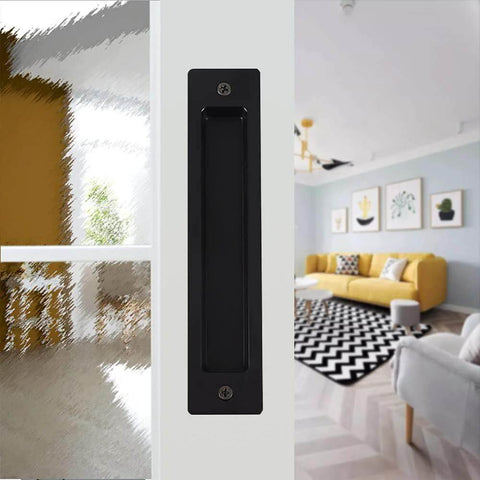 Sliding Barn Door Flush Handle 7.08 Inch Rectangular Matte Black Invisible Recessed Finger Pull for cabinets and doors