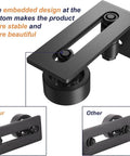 Sliding barn door floor guide with adjustable bottom rollers, flush low profile design, solid steel & POM nylon, frosted black