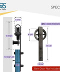 Measurement specifications for Big Wheel Barn Door Hardware Kit For Sliding Track Set With Large Rollers, no door included.