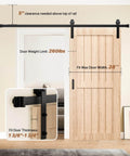 5FT Sliding Barn Door Hardware Kit Heavy Duty with I Shape Hanger, Door Hook, Adjustable Floor Guide installed on wooden door