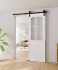 Interior view with installed 5FT Sliding Barn Door Hardware Kit for Single Doors up to 30 Inch using heavy duty carbon steel track.