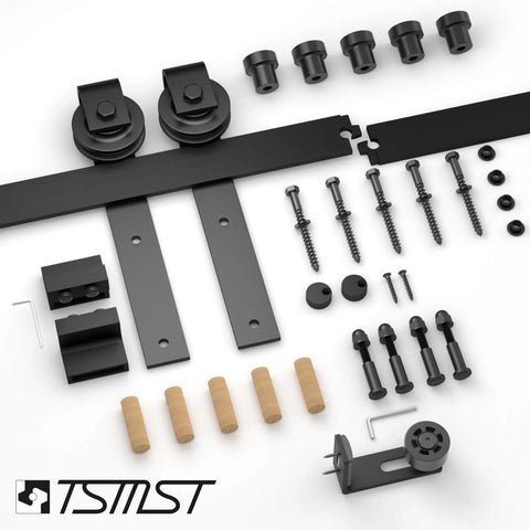 Components of the 6.6FT/79.2" Sliding Barn Door Hardware Kit with Barn Door Floor Guide fit 40" Single Wooden Door