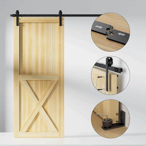 6.6FT/79.2" Sliding Barn Door Hardware Kit with Barn Door Floor Guide fit 40" Single Wooden Door, Smoothly and Quietly Easy to Install