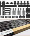 Complete set of the 7.5FT Sliding Barn Door Hardware Kit for Single Doors up to 45 Inch, including carbon steel track and rollers.