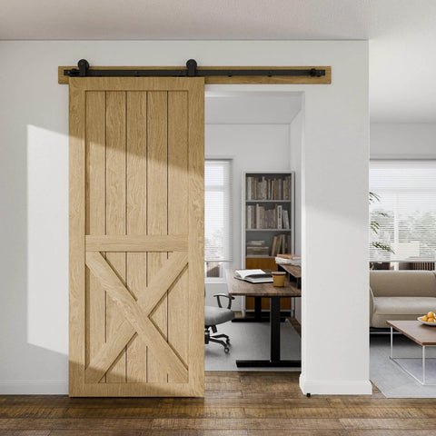 80" Sliding Barn Door Hardware Kit, Heavy Duty Top Mount Barn Door Track Kit, Black T Shape Hanger Set, single door installation