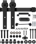 Contents of 8 FT Sliding Barn Door Hardware Kit Heavy Duty-Smoothly and Quietly- Easy to Install with Door Hook and 2 Handles - Black