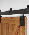 Side view of 8 Foot Box Rail Sliding Barn Door Hardware Kit Heavy Duty Wall Mount for indoor and exterior doors, installed on wood door.