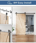 6FT Sliding Barn Door Hardware Track Kit & Handle,Big Industrial Spoke Wheel Pulley,Wall Mount, installed on wooden door