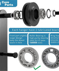 Close-up of Double Track Bypass Sliding Barn Door Hardware Kit bearings and components, illustrating size and structure details.