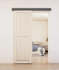 5Ft Barn Door Hardware Kit With Low Clearance Aluminum Box Rail Track For Interior Single Wooden Door Black Finish installed view