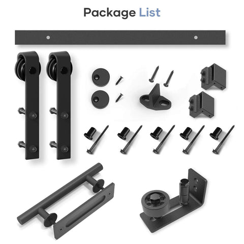 Components of 6.7 FT Sliding Barn Door Hardware Kit and Handle Door Hardware Kit for 36"~40" wide doors