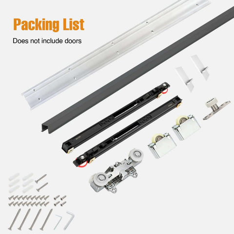 Concealed Sliding Barn Door Hardware Kit With Soft Close Mechanism, Wall Mount Only No Floor Track, 36 Inch Track components