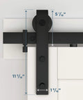 Interior Sliding Barn Door Kit Matte Black Two Piece Track System 72 Inch Rail Installed Close-up View