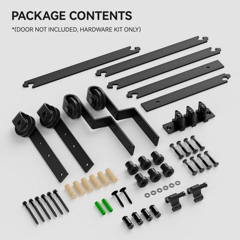 Six Feet Bypass Sliding Barn Door Hardware Kit For Double Doors Single Track With Bypass Floor Guide components