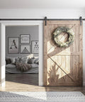 Room with wooden door using 10FT Sliding Barn Door Hardware Kit, Heavy Duty Track-Smoothly and Quietly-Includes Detailed Installation Instruction Fit 60" Wide Door Panel (J Shape Hanger) Black