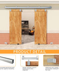 Exterior view of 8Ft Box Rail Exterior Barn Door Hardware Kit For Two Doors With Heavy Duty Sliding Track And Wall Mount Brackets In Silver