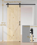 36 in x 84 in Sliding Barn Door with 6.6 ft hardware kit installed, unfinished solid spruce wood, shown with track and handle, DIY assembly.