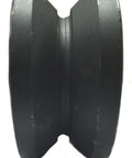 Side view of Sliding Barn Door Cast Iron Wheel Kit, 3" x 1.5" with 3/8" Smooth & Quiet Ball Bearings showing wheel edge