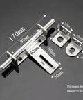Sliding Bolt Gate Latch with Padlock Hole Heavy Duty 304 Stainless Steel Barrel Door Latch dimensions and components.