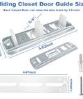 Sliding Closet Door Floor Guides With Carpet Risers, Adjustable Floor Guides For Doors, size measurements, silver and white parts