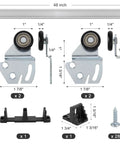 Sliding Closet Door Roller Kit With 48 Inch Track For Top Hung Bypass Doors, Stamped Steel, Convex Ball Bearing Wheels, Offset Brackets