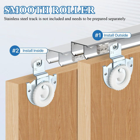 12 Pack 6 Set Sliding Closet Door Roller Kit with Bypass Hardware Replacement Adjustable Door Hooks shown installed on wardrobe door