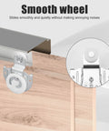 Close-up view of Sliding Closet Door Roller Kit, featuring smooth and quiet wheel replacement, installed on a wooden door.