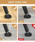 Sliding Door Security Bar base on hardwood, carpet, tile, and cement surfaces, illustrating compatibility for home and hotel use.