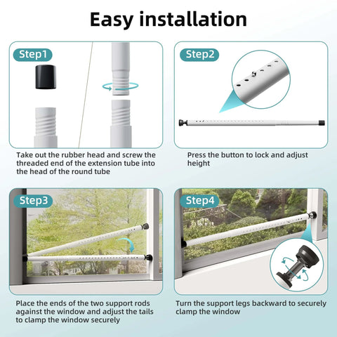 Installation steps for Sliding Door Security Bar,17-50 inch Adjustable Window Security Bars with Rubber Tips, for child safety and burglar proofing.
