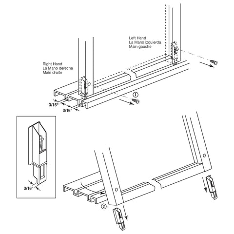 Diagram of White Plastic Sliding Panel Door Bottom Guides For Glide All Systems Three Sixteenths Inch Insert Tip