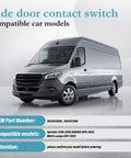 Sprinter van silhouette, text promoting sliding door contact switch compatible with 2019-2024 Sprinter 2500 3500, 2017-2023 Metris