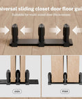 Sliding Closet Door Floor Guide with Adjustable 3-Roller Design for Double Bypass Door, showcasing min and max door thickness range.