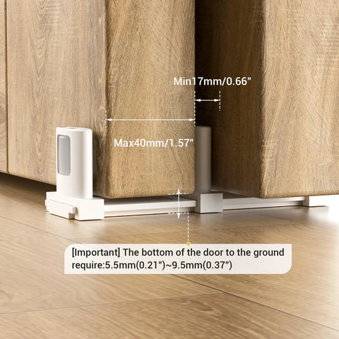 Sliding Closet Door Floor Guide, Adjustable Bypass Door Guide, Updated Three Roller Design, White Finish, installed view