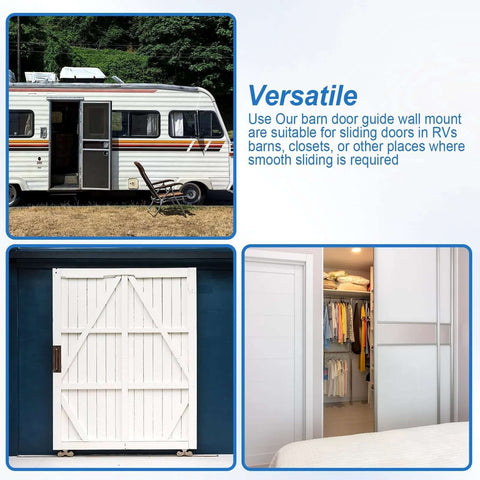 Image showing Universal Adjustable Sliding Barn Door Floor Guide With Wall Mount Bottom Stopper for RVs, barns, and closets use.