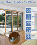 Sliding Closet Door Floor Guides With Carpet Risers installed on wooden floor with large glass sliding doors in background