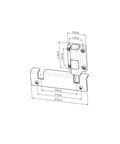 Technical diagram of Sliding Glass Door Foot Lock (Kick Lock), showing dimensions and mounting features, keyless patio door secondary security lock.