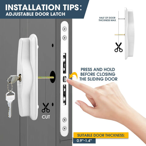 Installation of Patio Sliding Door Handle Set With Mortise Lock For 1-1/2 To 2 Inch Thick Doors, 4-15/16 Inch Screw Hole Spacing.