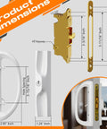 Product dimensions of Sliding Glass Door Handle Replacement Kit in all aluminum mortise style with 3 15/16 inch hole spacing