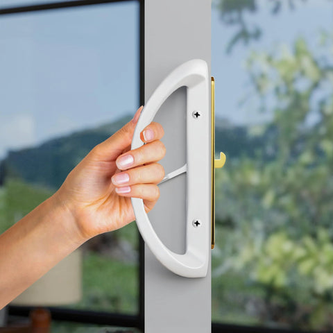 Sliding Glass Door Handle Replacement Kit In All Aluminum Mortise Style, Reversible And Non-Keyed, 3 15/16 Inch Hole Spacing installed